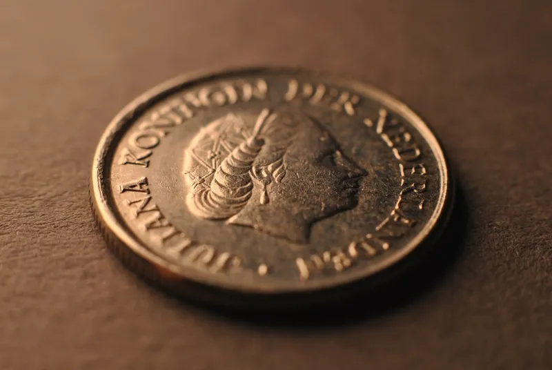 A close up of a coin on a table